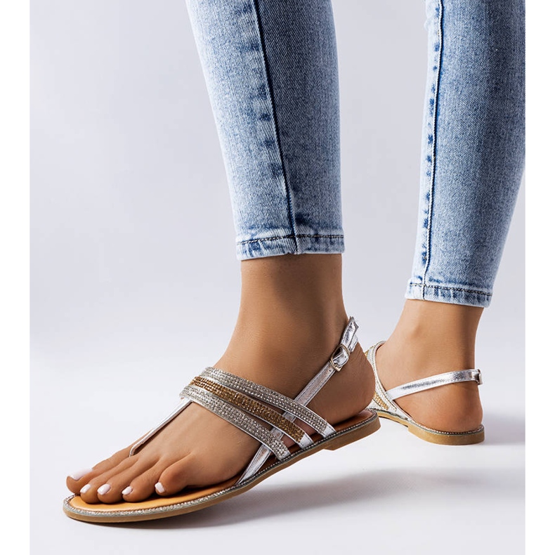 BM Srebrne sandały zdobione cyrkoniami Lampron srebrny 1