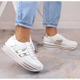 Sneakersy damskie skórzane na platformie białe Filippo 8