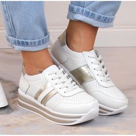 Sneakersy damskie skórzane na platformie białe Filippo 9