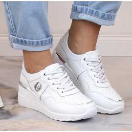 Skórzane komfortowe półbuty damskie na koturnie sneakersy białe S.Barski LR29169 3