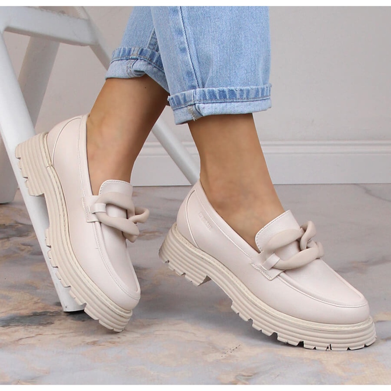 Półbuty mokasyny na obcasie i platformie z łańcuchem beżowe Big Star LL274581 beżowy 1