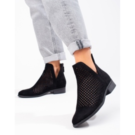 W. Potocki Damskie wiosenne botki ażurowe Potocki czarne zamszowe 1