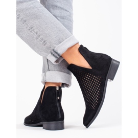 W. Potocki Damskie wiosenne botki ażurowe Potocki czarne zamszowe 2