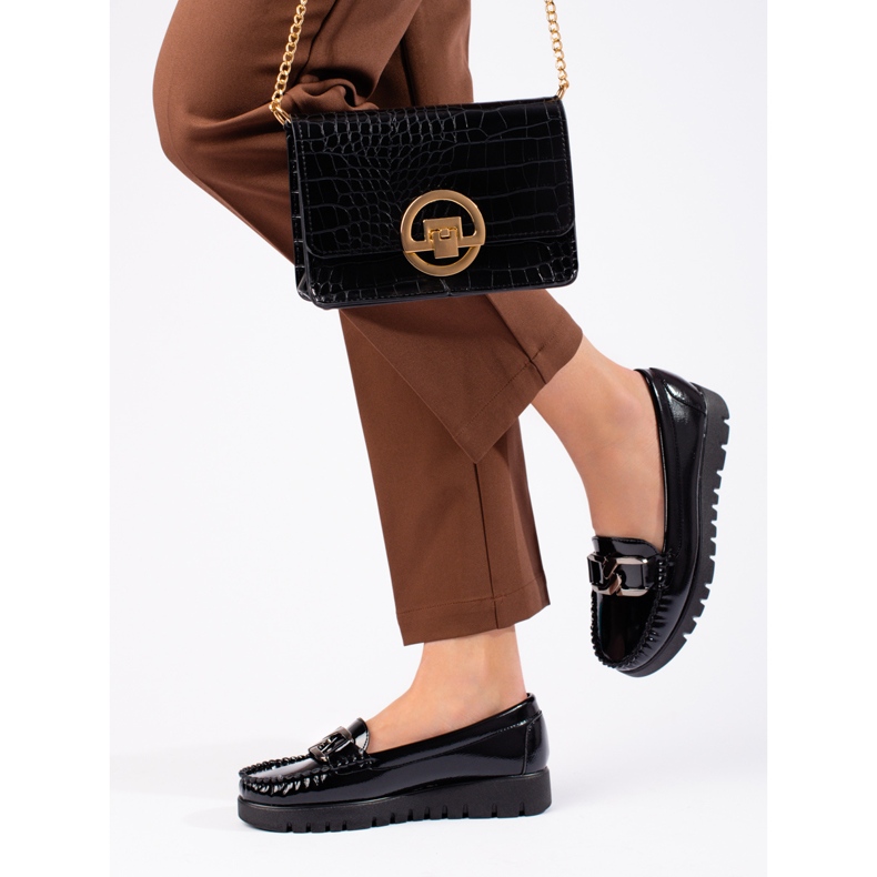 W. Potocki Lakierowane loafersy damskie Potocki czarne 2