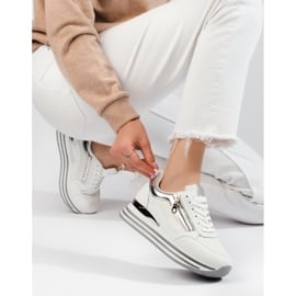 Sneakersy biało-srebrne na platformie Shelovet białe 2