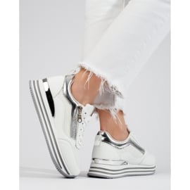 Sneakersy biało-srebrne na platformie Shelovet białe 1