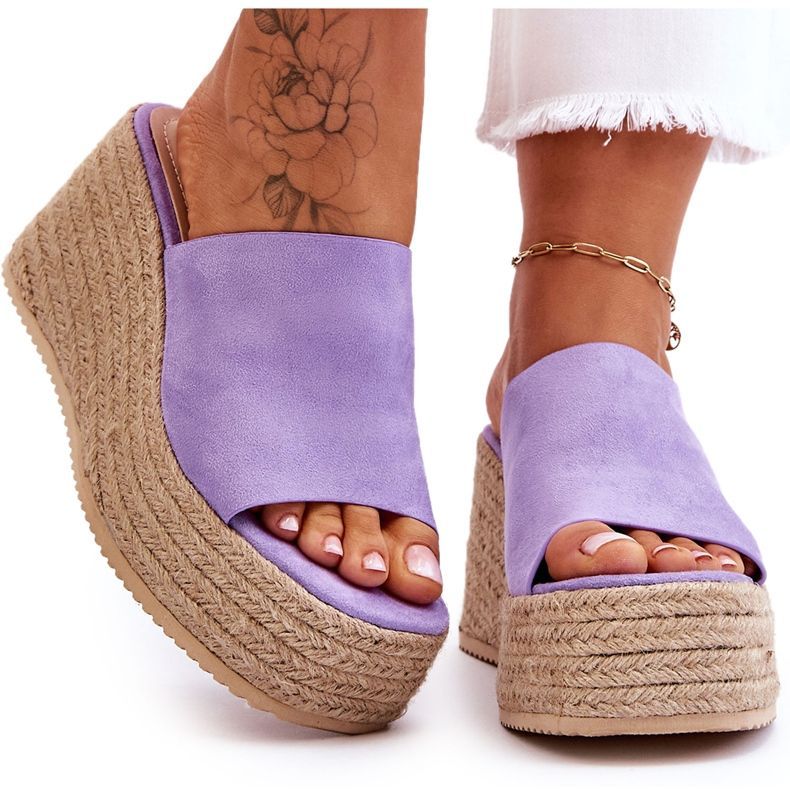 STEPHAN Damskie Klapki Na Koturnie I Platformie Fioletowe Ysabel 4