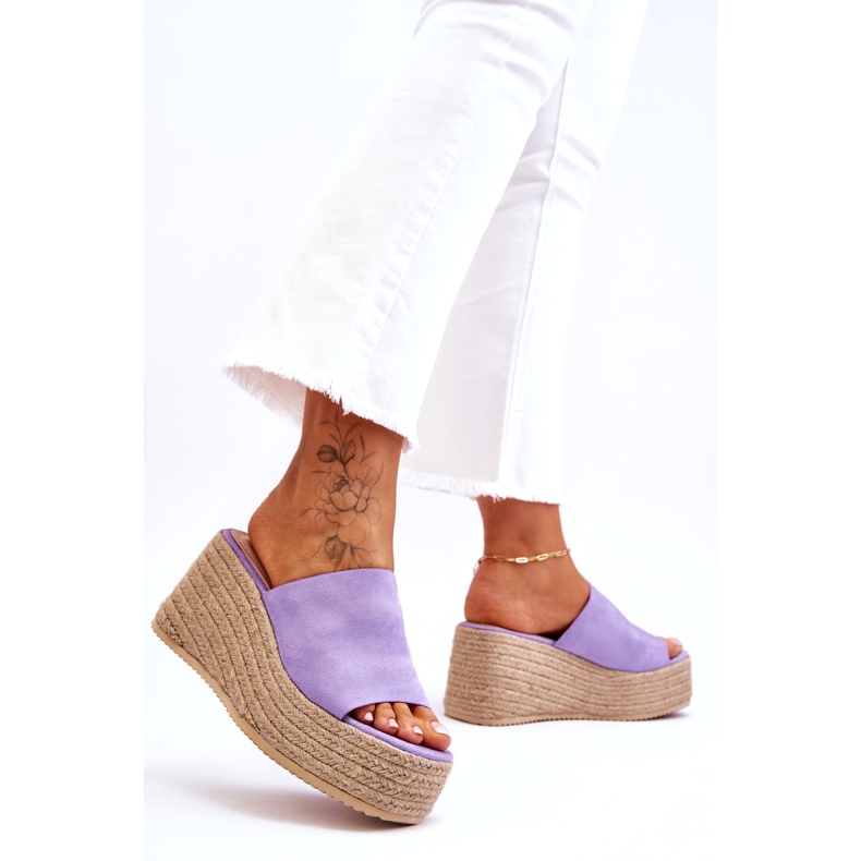 STEPHAN Damskie Klapki Na Koturnie I Platformie Fioletowe Ysabel 1