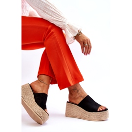 FS1 Damskie Klapki Na Koturnie I Platformie Czarne Ysabel 7