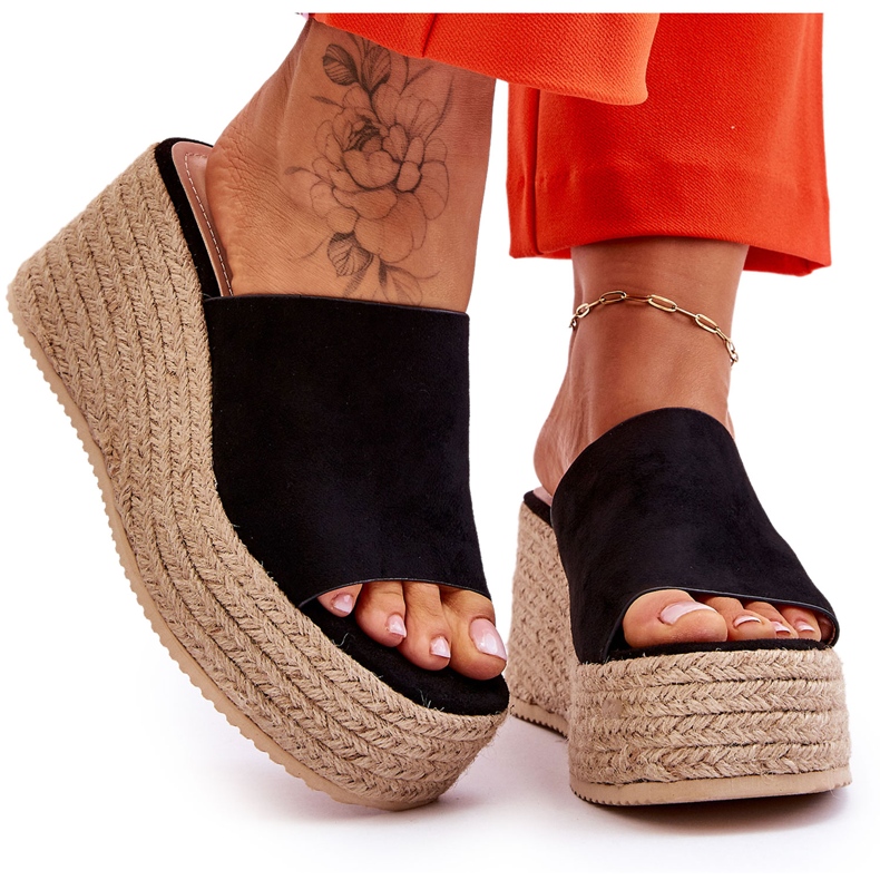 FS1 Damskie Klapki Na Koturnie I Platformie Czarne Ysabel 8