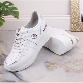 Skórzane komfortowe półbuty damskie na koturnie sneakersy białe S.Barski LR29169 7
