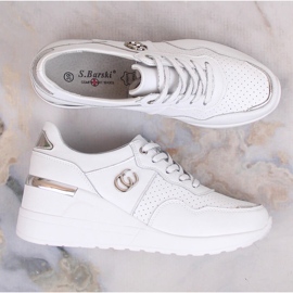 Skórzane komfortowe półbuty damskie na koturnie sneakersy białe S.Barski LR29169 6