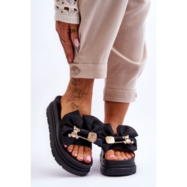 PE1 Klapki Z Kokardą I Ozdobnym Misiem Czarne Suzy 2