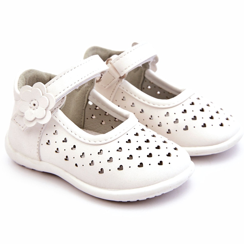 PA1 Dziecięce Wysokie Ażurowe Balerinki Na Rzepy Białe Jianna 1