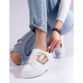 Białe damskie buty sneakersy ze złotą wstawką Shelovet 1