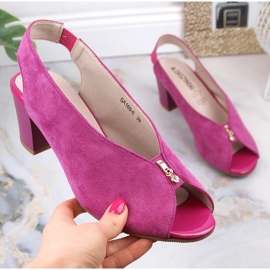 M. DASZYŃSKI Sandały zamszowe na słupku wsuwane fuksja M.Daszyński SA169-6 różowe 1