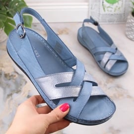 Skórzane sandały damskie płaskie niebieskie T.Sokolski L22-521 2
