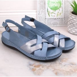 Skórzane sandały damskie płaskie niebieskie T.Sokolski L22-521 3
