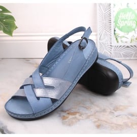 Skórzane sandały damskie płaskie niebieskie T.Sokolski L22-521 4