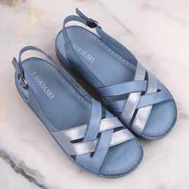 Skórzane sandały damskie płaskie niebieskie T.Sokolski L22-521 5