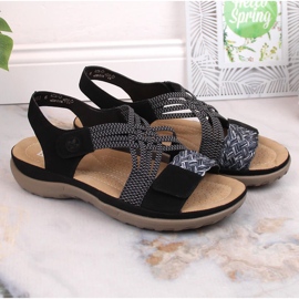 Komfortowe sandały damskie na rzepy czarne Rieker 64889-00 4