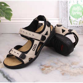 Komfortowe sandały damskie sportowe na rzepy beżowe Rieker 64582-60 beżowy 1