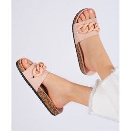 W. Potocki Damskie klapki zamszowe z łańcuchem Potocki różowe 1