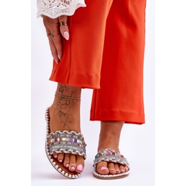 Damskie Zdobione Klapki Białe Bellisa srebrny 1