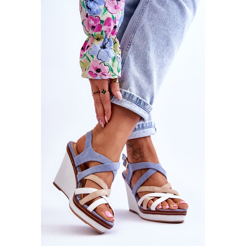 Sandały Na Koturnie Z Paseczkami Niebieskie Ellen 2