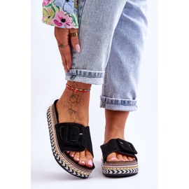 PS1 Damskie Klapki Na Zdobionej Platformie Czarne Joyce 1