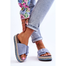 PS1 Damskie Klapki Na Zdobionej Platformie Niebieskie Joyce 2