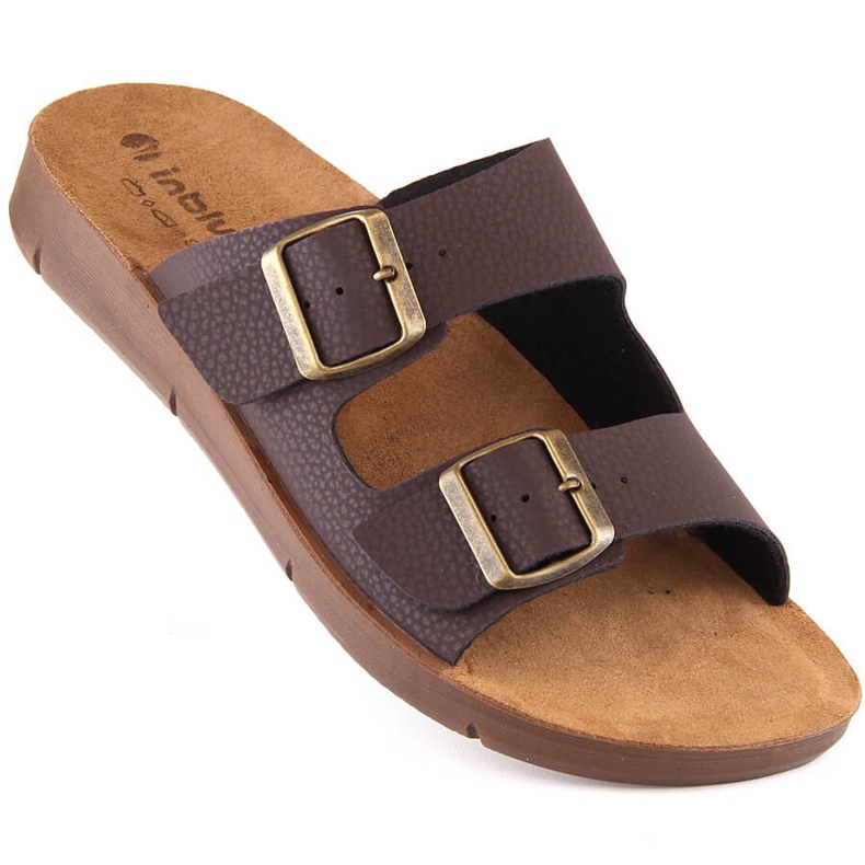 Komfortowe klapki męskie z klamrami brązowe Inblu CM000028-043 1