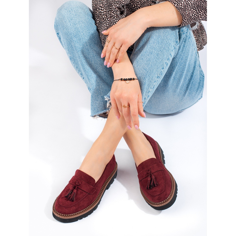 Zamszowe mokasyny z frędzlami Vinceza bordowe czerwone 1