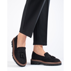 Zamszowe mokasyny z frędzlami Vinceza czarne 1