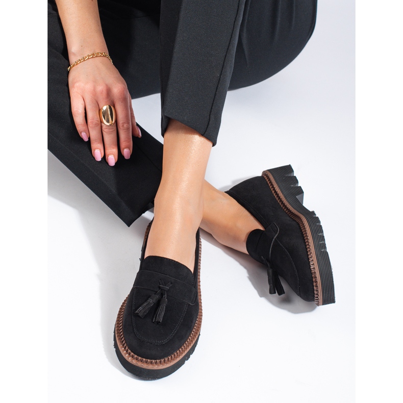 Zamszowe mokasyny z frędzlami Vinceza czarne 2