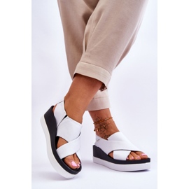 Lemar Skórzane Sandały Na Koturnie Białe Morgan 2