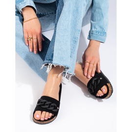 W. Potocki Damskie czarne klapki zamszowe z łańcuchem Potocki 1