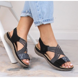 Komfortowe sandały damskie na rzepy czarne Rieker 64889-00 5