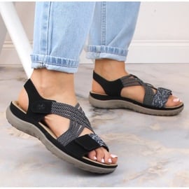 Komfortowe sandały damskie na rzepy czarne Rieker 64889-00 6