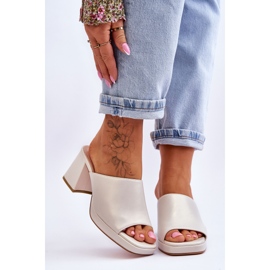 Modne Klapki Na Obcasie Sergio Leone KL322 Perłowe beżowy 1