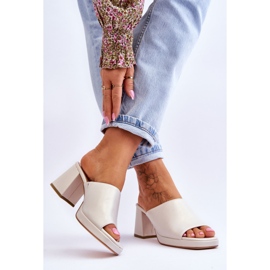 Modne Klapki Na Obcasie Sergio Leone KL322 Perłowe beżowy 2