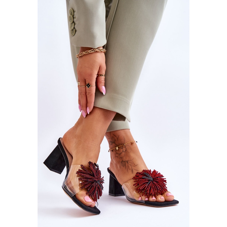 Modne Transparentne Klapki Na Obcasie S.Barski KV-AP658-1 Czarne 2