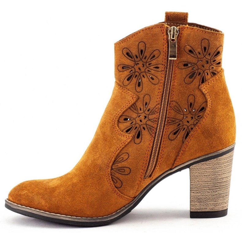 Olivier Ażurowe botki na obcasie Lena rude pomarańczowe 1