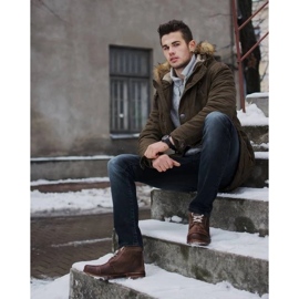 Olivier Zimowe Buty Męskie Śniegowce 120 Brązowe 1