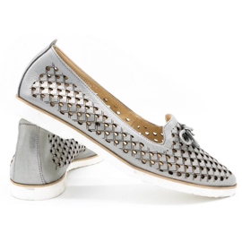 Cortesini Damskie buty ażurowe skórzane srebrne 02210 srebrny 3