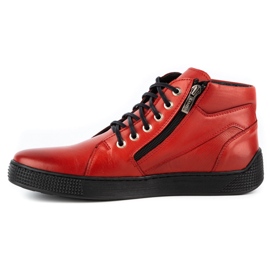 Kampol Buty męskie skórzane sneakersy 120SW czerwone 1