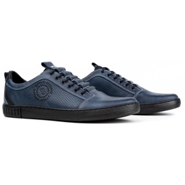 Polbut Buty męskie skórzane casual 2121P/2 granatowe niebieskie 2