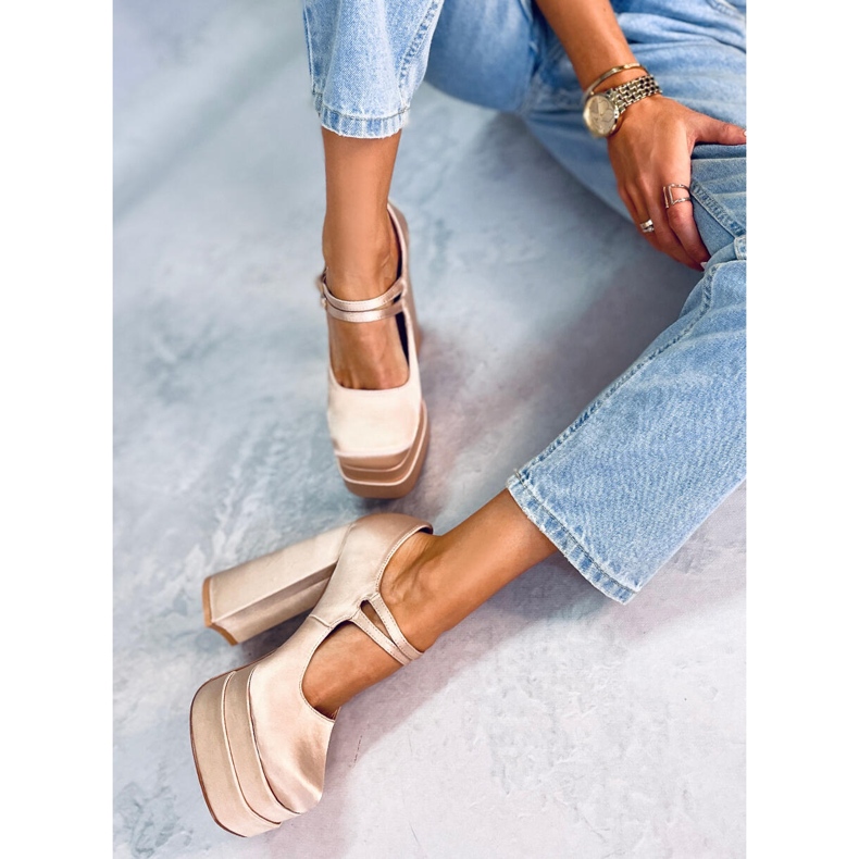 Czółenka na platformie satynowe Prandi Beige beżowy 1