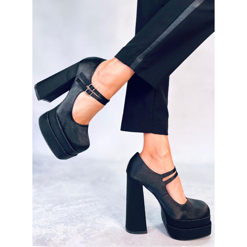 Czółenka na platformie satynowe Prandi Black czarne 1