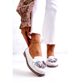 Evento Skórzane Mokasyny Damskie Z Frędzlami Białe Laressa 1